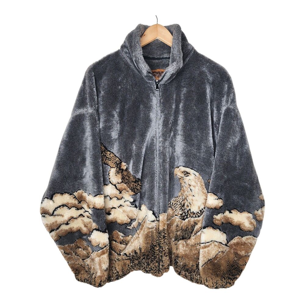 Vintage 90s Bear Ridge Outfitters Jacket Eagle Nature AOP Mens XL USA Made